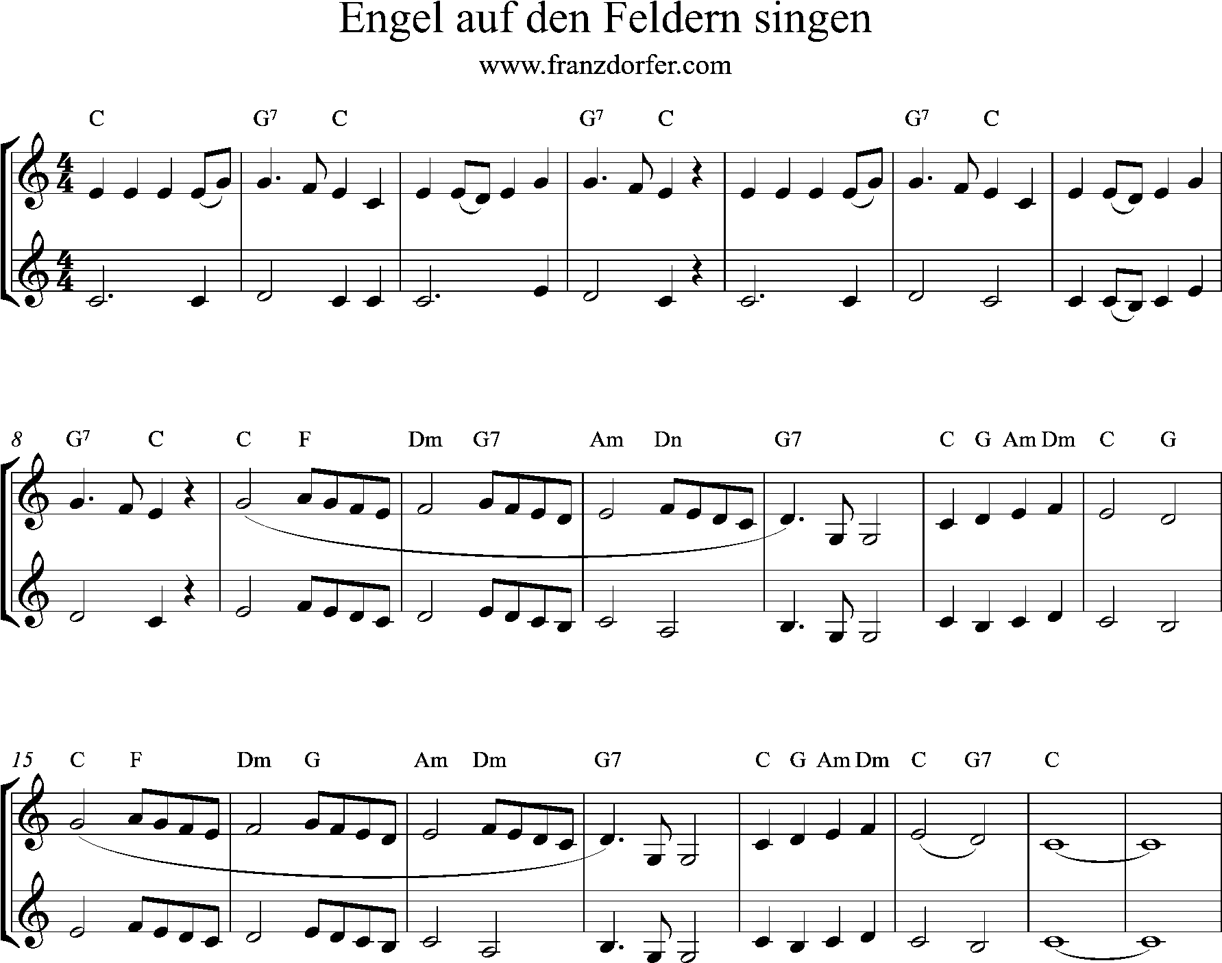 Noten Engel auf den Feldern singen